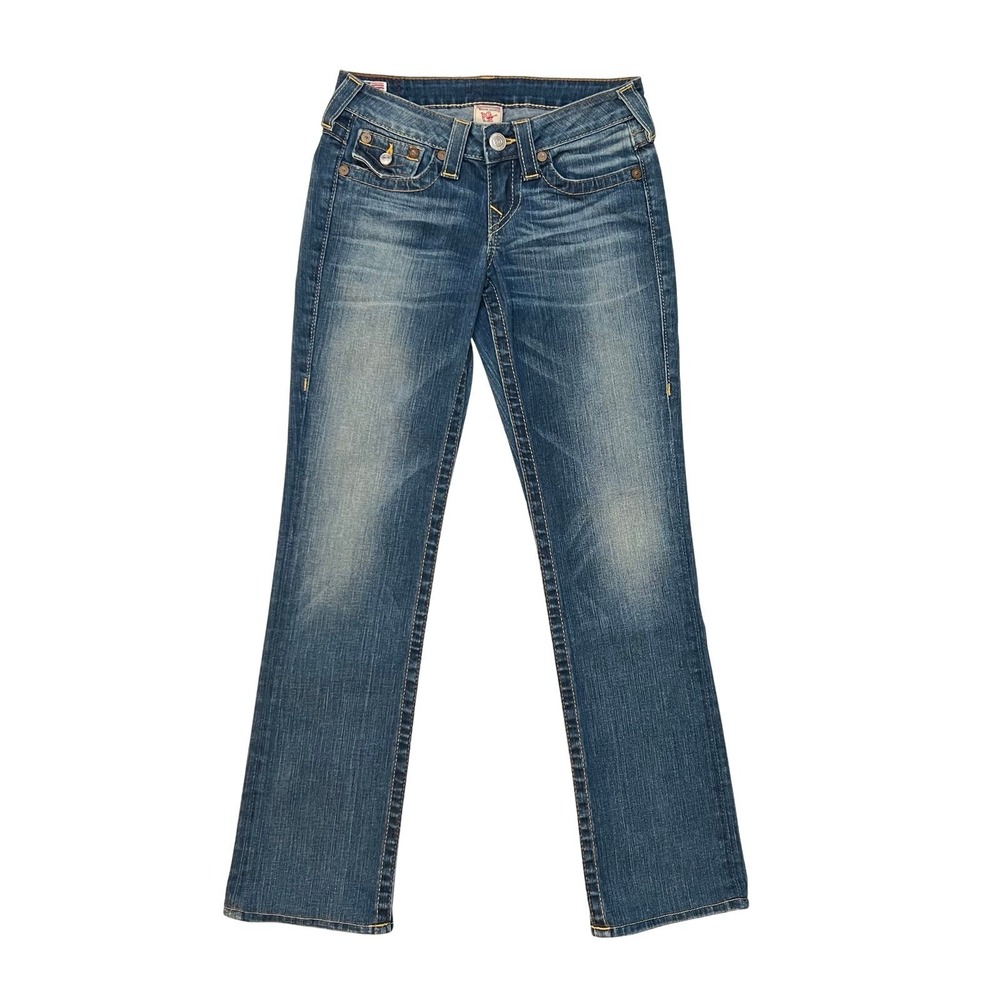 Vintage True Religion Women 26 Blue Billy Bootcut Flap Pocket Contrast Stitching